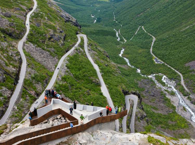 View point over Trollstigen or Troll Road in Romsdalen, Norway.