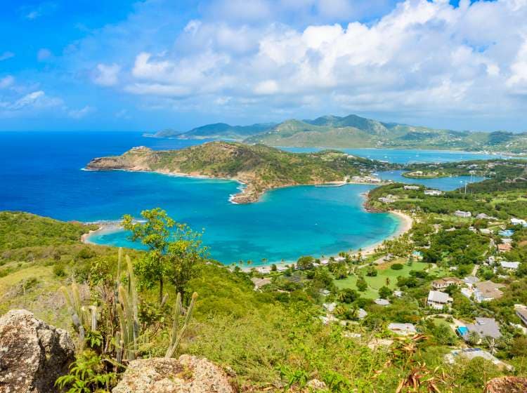 View of English Harbor from Shirley Heights, Antigua, paradise bay at tropical island in the Caribbean Sea - travel destination for vacation