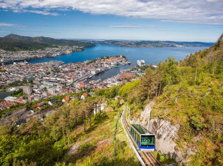 View of Bergen city with lift in Norway