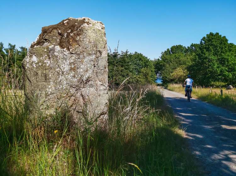 Standing stone in the between Svaneke and Aarsdale, Bornholm island, Denmark.