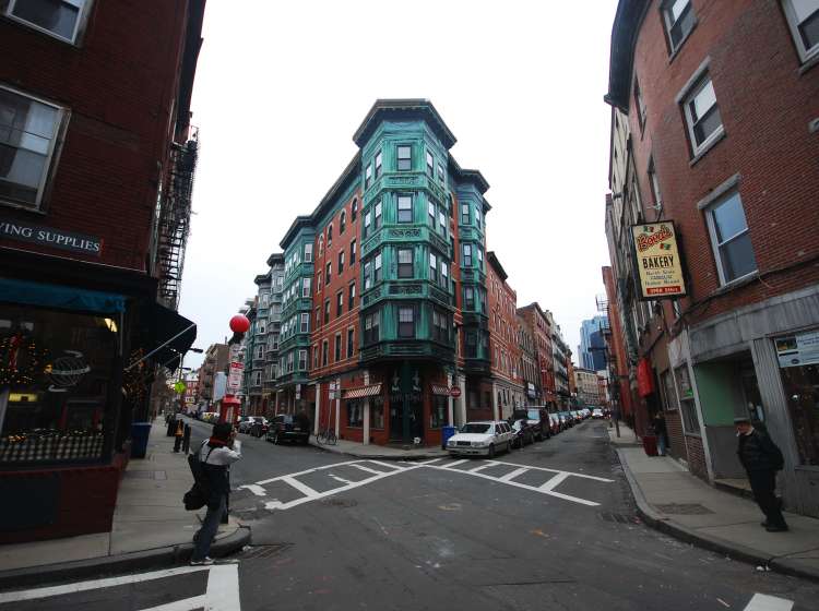 A small junction with historic building in North End area in Boston.