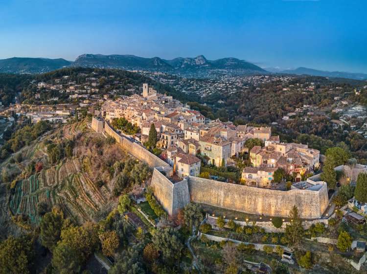 Aerial view on Saint Paul de Vence fortified medieval village, Alpes-Maritimes, France