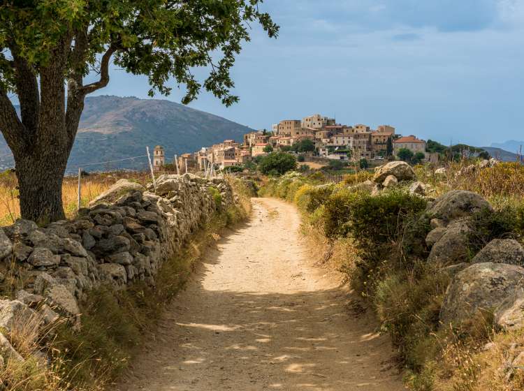 The beautifil village of Sant'Antonino on a summer morning, in Corse, France.