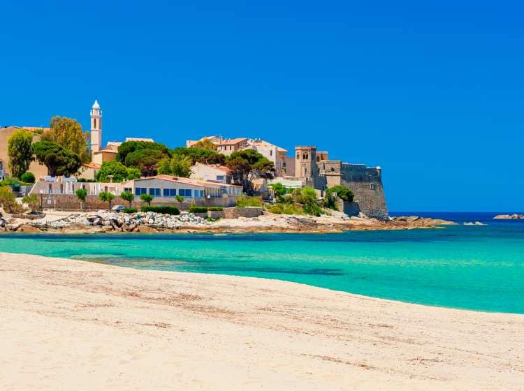 Beach and Coastline of Algajola, Corsica, France.