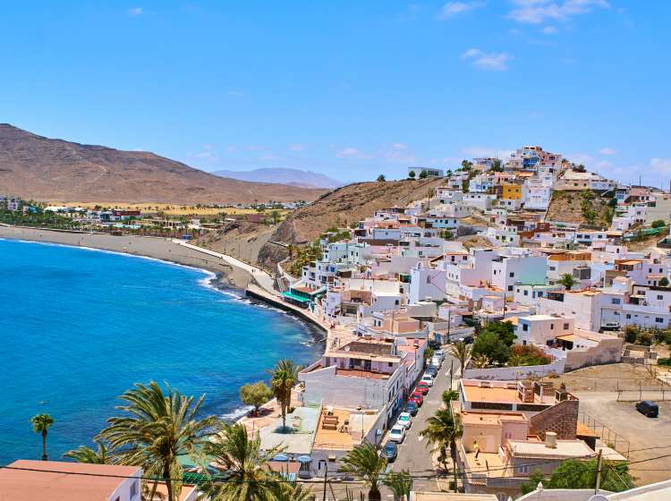 Las Playitas multicolor houses in the mountain in Fuerteventura.