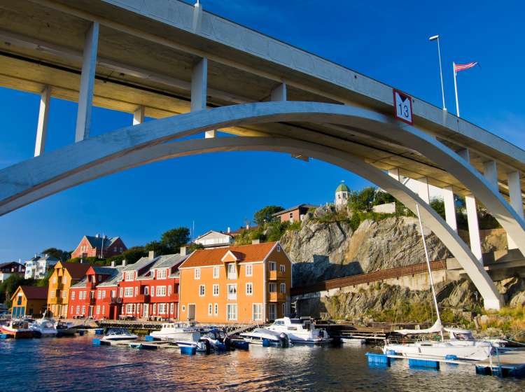 View of Haugesund under the Risoy Bru bridge, Norway