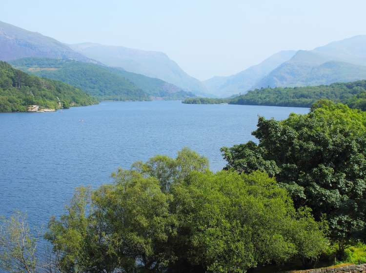 The twin lakes of Llyn Padarn and Llyn Peris cut through the mountain range of North Wales