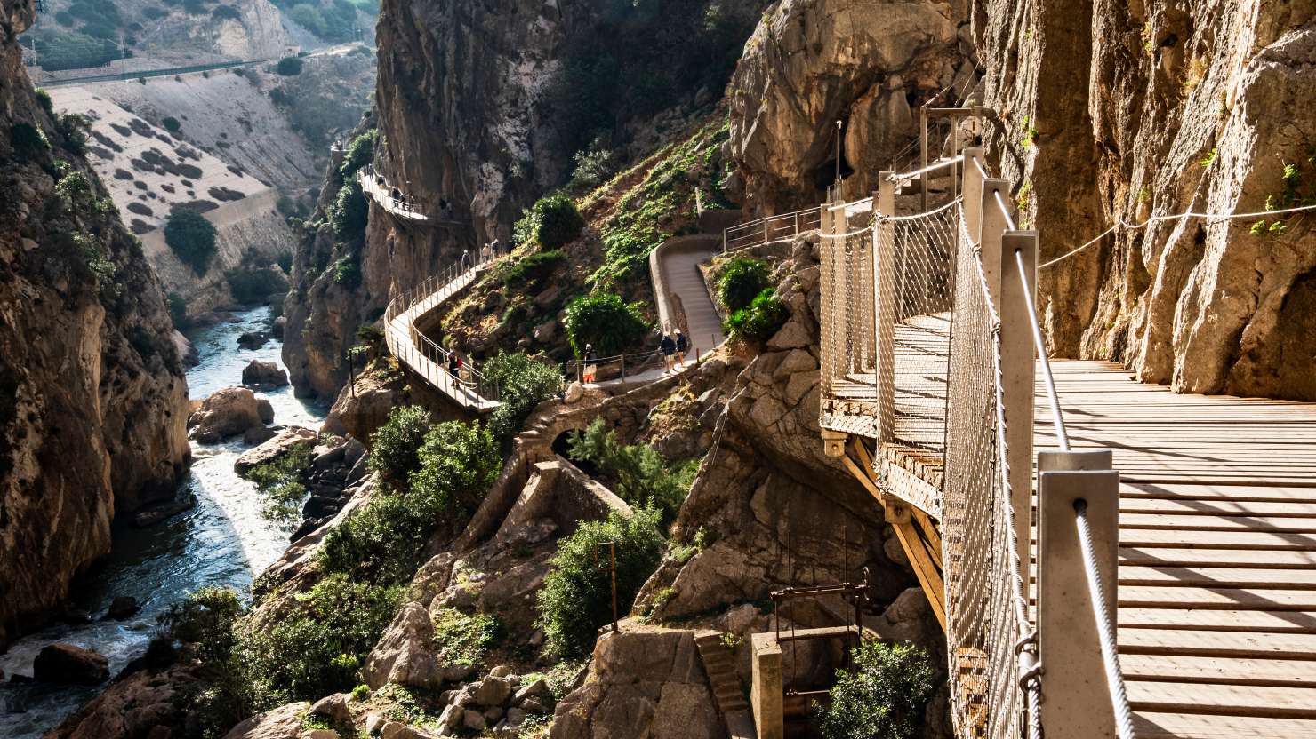 The King Walkway (El Caminito del Rey). The walkway is built into the side of the gorge of the Gaitanes (Desfiladero de los Gaitanes) Natural Area  near the village of Ardales, Malaga Province, Andalusia, Spain. Europe.