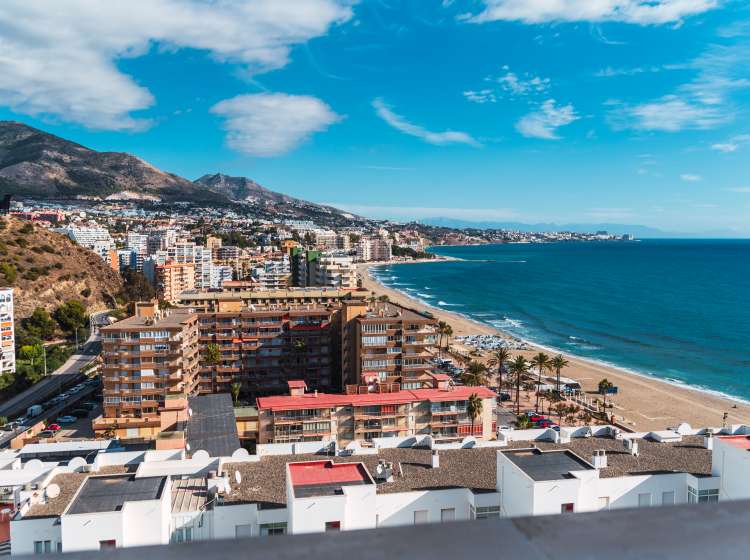 Fuengirola, Malaga, Spain, November 2021: View of the city of Fuengirola from the balcony of an apartment.