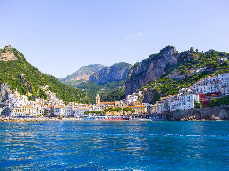 View from the sea on the cozy and cute town on the Amalfi Coast, Italy.; Shutterstock ID 451847590; Invoice Number: -