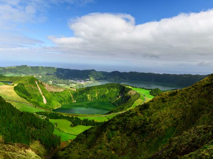 Azores, Portugal. Beautiful panoramic view on Sete Cidades lakes from the mountains on San Miguel Island in the morning; Shutterstock ID 1109657939; Invoice Number: -