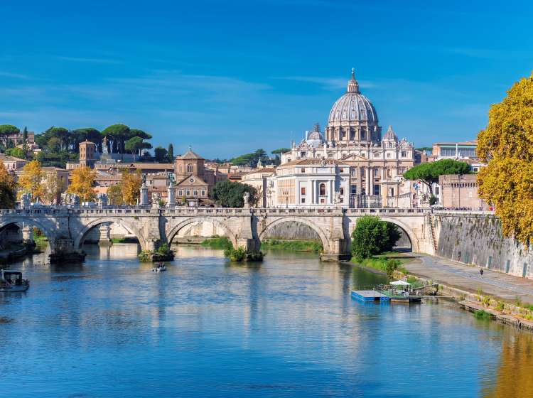 Rome Skyline with Vatican St Peter Basilica at sunny autumn day, Rome Italy. ; Shutterstock ID 1203057976; Invoice Number: -