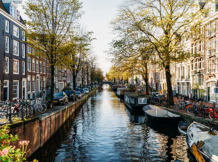 Beautiful Architecture Of Dutch Houses and Houseboats On Amsterdam Canal In Autumn; Shutterstock ID 1106875838; Invoice Number: -