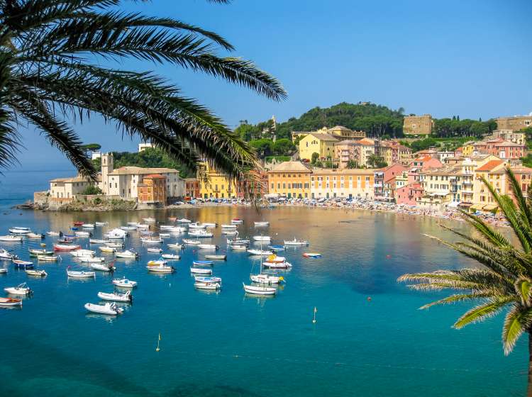 Aerial view of the spectacular and famous Bay of Silence with its boats and its lovely beach. Sestri Levante, Province of Genoa in Liguria, Italy.; Shutterstock ID 431237062