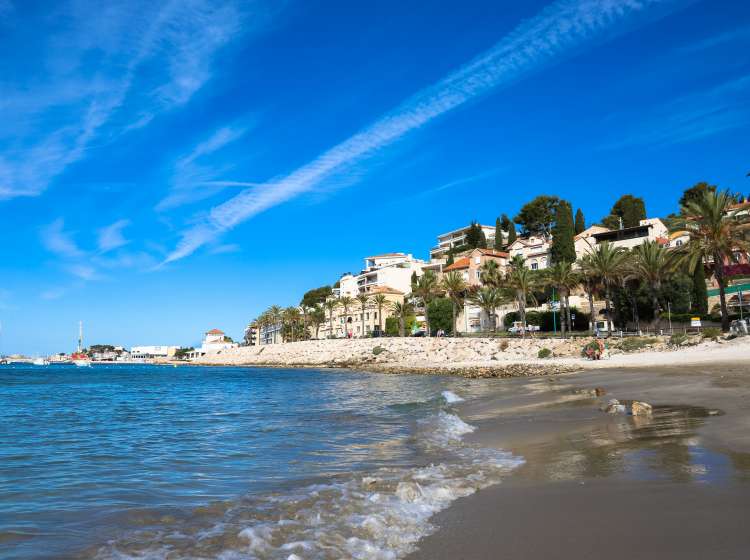 FRANCE,BANDOL - July 13: Sand beach Casino in Bandol town in France in 2016. Riviera. Palm trees and hotels. ; Shutterstock ID 1155289402; Invoice Number: -