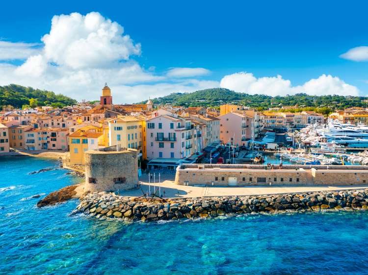 View of the city of Saint-Tropez in the sunset light, Provence. Cote d'Azur, a popular travel destination in Europe. High quality photo