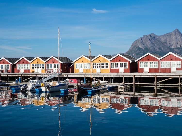 Traditional colourful houses KjerringÃ¸y, Bodo, Norway