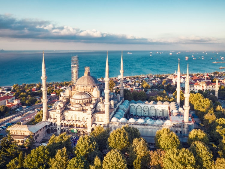 Sunrise drone Photo of Blue Mosque, Istanbul, Turkiye