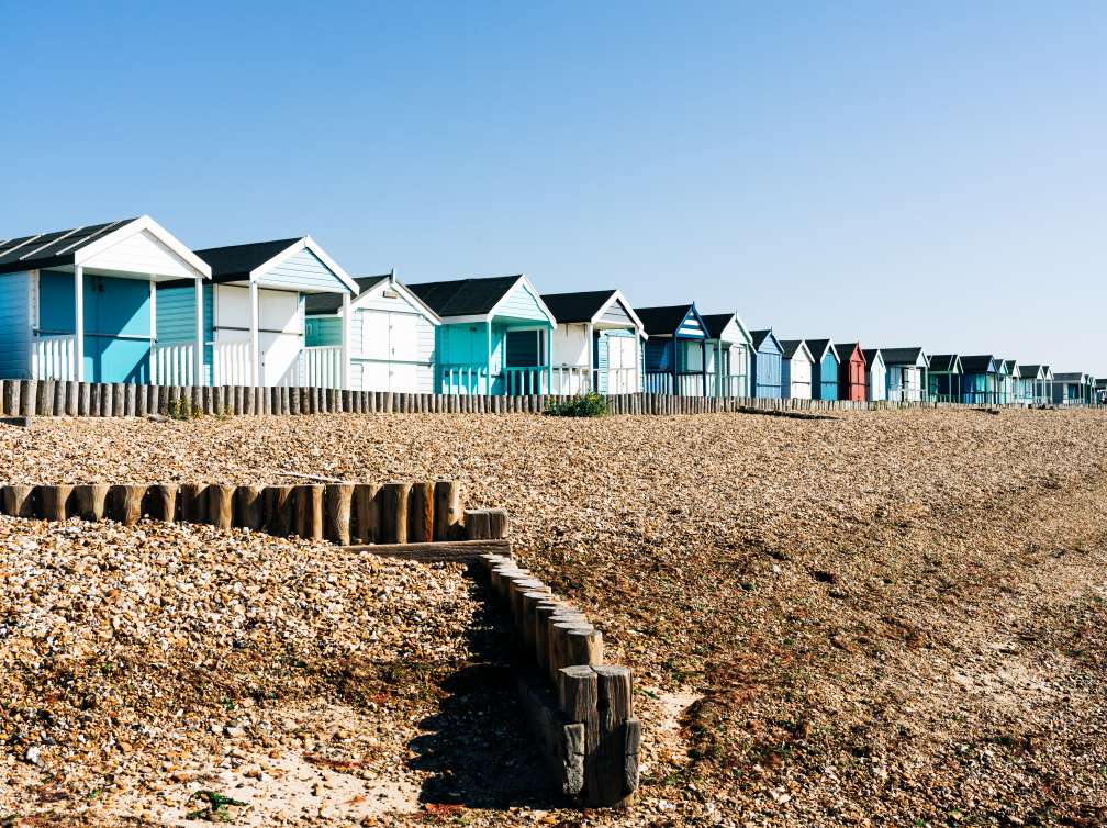 Calshot beach huts by the sea, UK