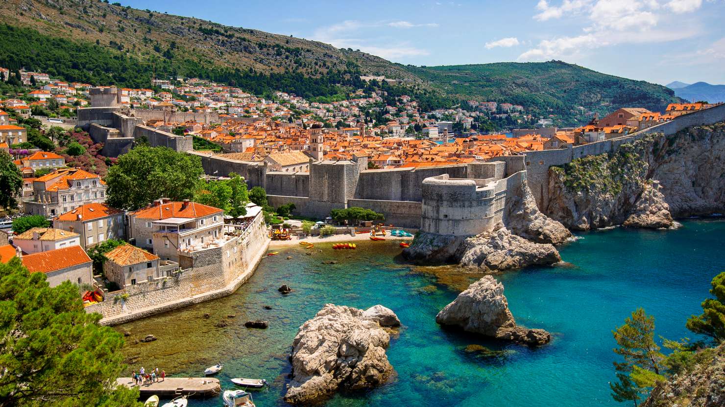 View of the Old Walled City of Dubrovnik and the Adriatic Sea, Croatia
Dubrovnik, located on the Adriatic Sea, is a city in southern Croatia. The city is famous for its walls and fortifications. This popular tourist destination was declared a World Heritage Site by UNESCO in 1979.
