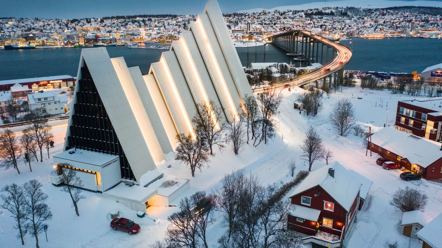 Ishavskatedralen (Arctic Cathedral) and Tromso Bridge