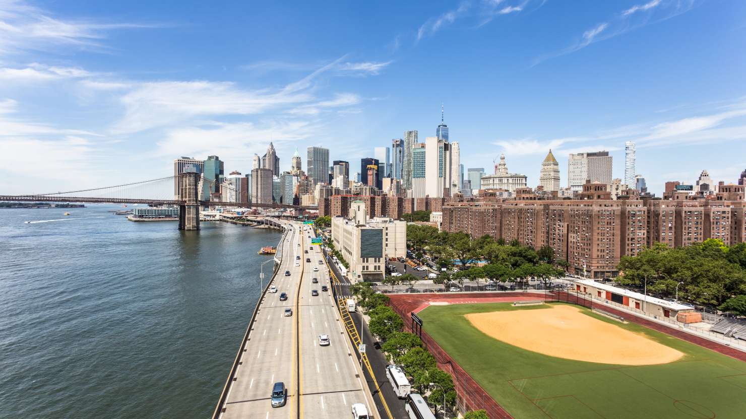 Aerial view of a baseball field in Manhattan