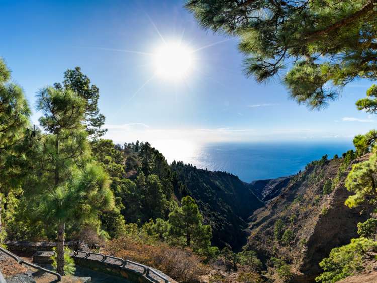 The Mirador Barranco de Garome on the island La Palma in the Canary Islands, Spain, with a breathtaking view of the west coast and the atlantic ocean near Punta Gorda.; Shutterstock ID 756503860; Project: Adobe