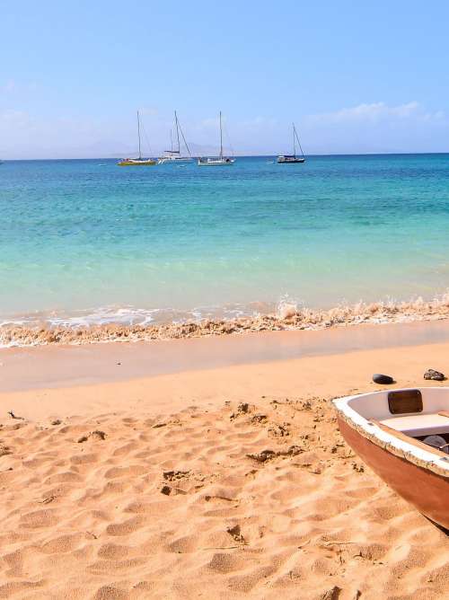 Boat sat on beach in Lanzarote