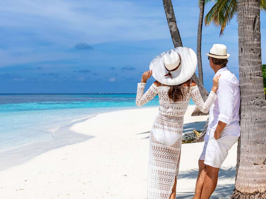 Couple on the beach in Caribbean