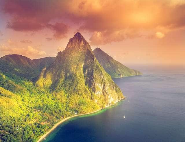 Pitons in St Lucia at dusk