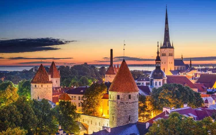 tallinn lit up at night