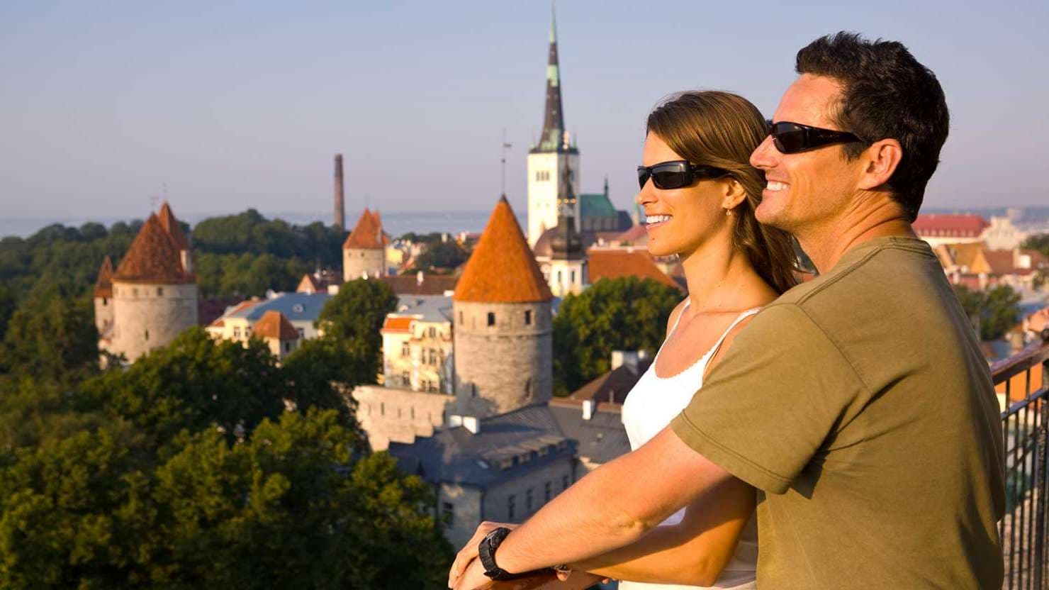 Couple taking in the views in Tallinn, Estonia